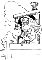 A coloring page of the bear boat
